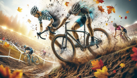 Cyclists in action at the bicycle race. 3D rendering