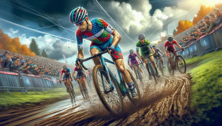 Cyclist in action at the race. 3D rendering.