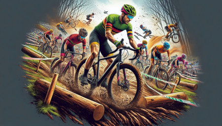 Cyclist Riding the Mountain Bike Down the Hill. Extreme Sport Concept.