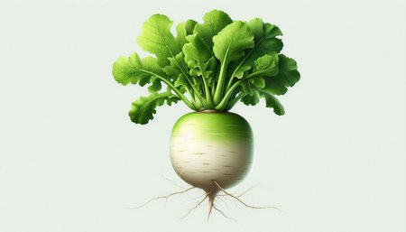 Fresh turnip with green leaves isolated on white background. 3d illustration