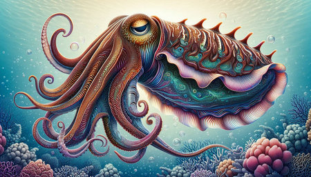 Octopus in the ocean. 3D illustration of a marine animal.