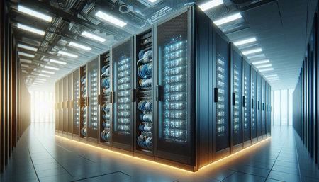 hardware in data center server room. 3d rendering and illustration