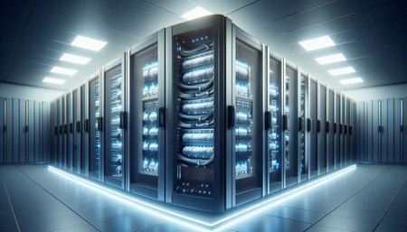 3d rendering server room data center with servers. Data center.