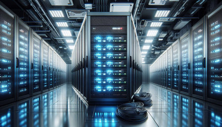 3d rendering server room or data center with servers and network equipment