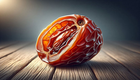 Dried date fruit on wooden table. 3d rendering toned image