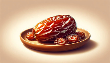 Dates fruit in a plate on a light background. 3d rendering