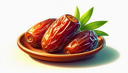 Dates in a plate on a white background. 3d rendering