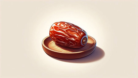 Dates fruit on a wooden plate. 3d render illustration.