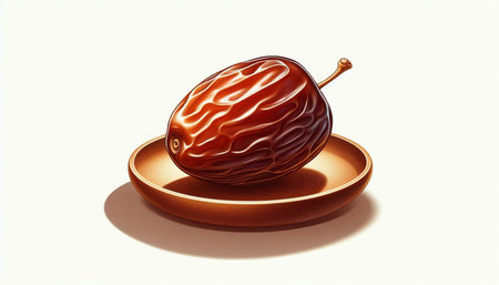 Date fruit on a plate. 3D illustration. White background.