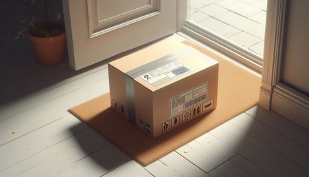 3d rendering of a cardboard box on the floor in the room