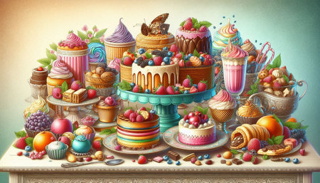 Cupcake table with lots of different cakes and pastries.
