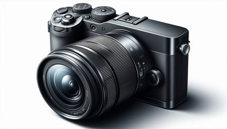Digital camera isolated on white background. 3D rendering. Computer digital drawing.