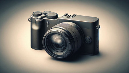 Digital SLR camera on a gray background. 3d illustration.