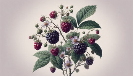 Bouquet of blackberries on a white background. Toned.