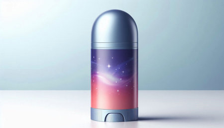 Digital illustration of deodorant in colour background, 3D rendering