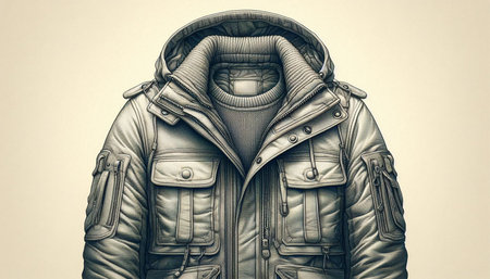 Men's winter jacket with a hood on a light background. Toned.