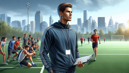 Soccer player in sportswear on the stadium. 3D rendering