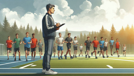 Athletic young man in sportswear using digital tablet while running on soccer field. Sport concept....