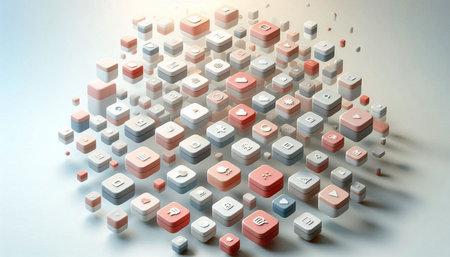 3d rendering of a computer keyboard made of cubes with numbers.
