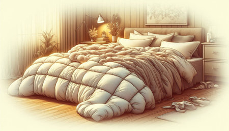 Bedroom interior. 3D render of a bed with pillows