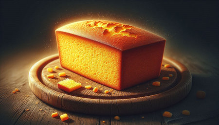 Piece of cheese on a wooden board. 3d illustration.