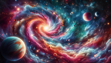 Planets, stars and galaxies in outer space showing the beauty of space exploration.