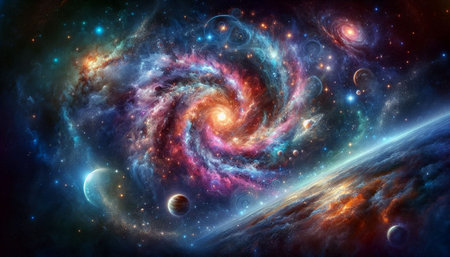 Planets and galaxy, science fiction wallpaper. Beauty of deep space. Billions of galaxies in the...
