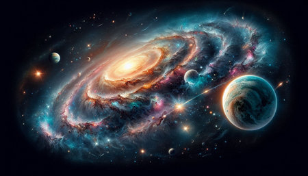 Planets and galaxy, science fiction wallpaper. Beauty of deep space.