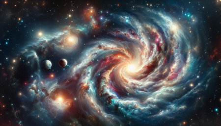 Stars of a planet and galaxy in a free space. Elements of this image furnished by NASA