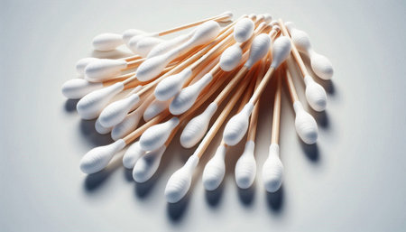 Cotton swabs on a white background, close-up.