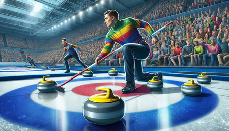 Hockey player in action at the stadium. 3D rendering.