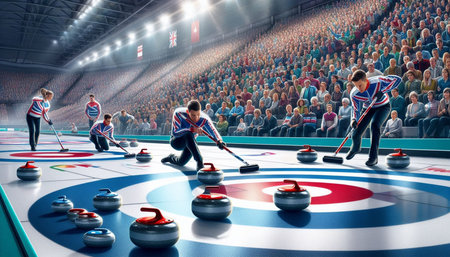 Group of young hockey players in action on the ice arena. 3d rendering