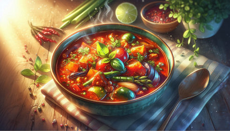 Tom Yum Goong, Thai spicy soup with vegetables and spices