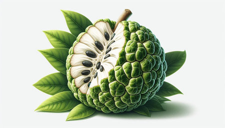 Custard apple with leaves isolated on white background. 3d illustration