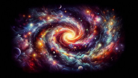Spiral galaxy in deep space. Science fiction art. 3D rendering