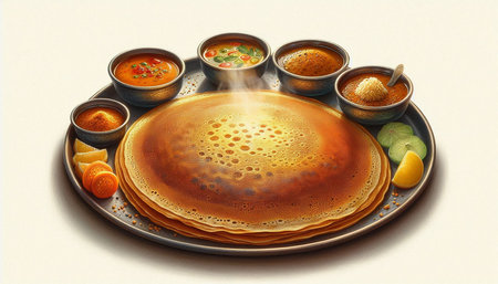 Pancakes with sour cream and spices on a plate, 3d illustration