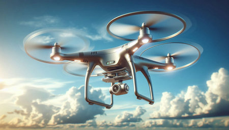 3d rendering of a drone flying over a large crowd of people