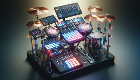 Electronic drum kit on a black background. 3d rendering.