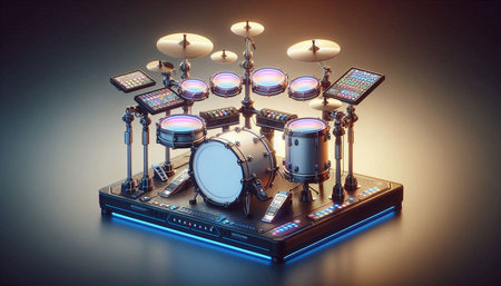 Musical instruments on the stage. Percussion musical instruments. 3d rendering