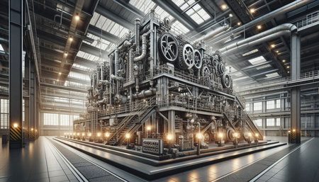 3D rendering of a large industrial power plant with a lot of equipment