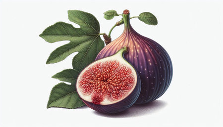 Fig fruit with leaf isolated on white background. 3D illustration.