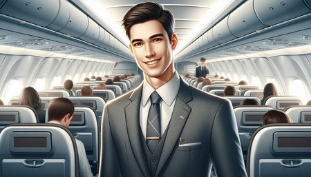 Portrait of a smiling businessman on the background of an airplane interior