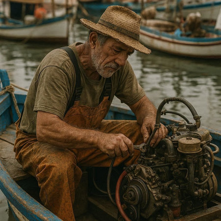 Portrait of a seagull fisherman on the seashore