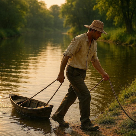 Fisherman with a fishing rod on the bank of the river