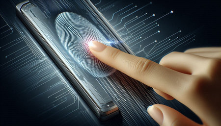 Fingerprint on mobile phone screen. Fingerprint security concept.