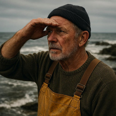 Portrait of a senior man on the seashore in autumn