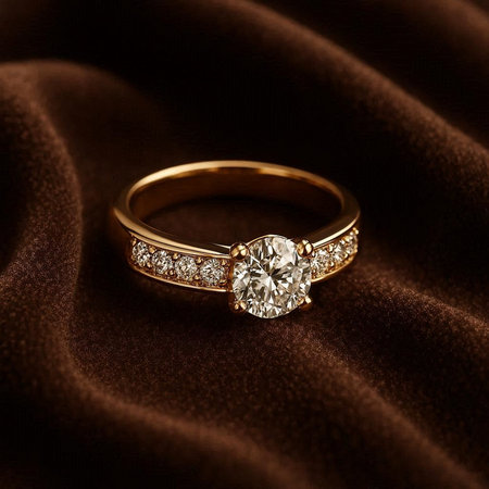 wedding ring on a background of brown satin close-up