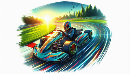 Karting on the race track with motion blur. Vector illustration.