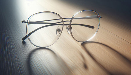 Glasses on a wooden table with sunlight. Selective focus.
