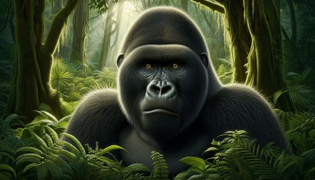 Gorilla in the rainforest. 3D render illustration.